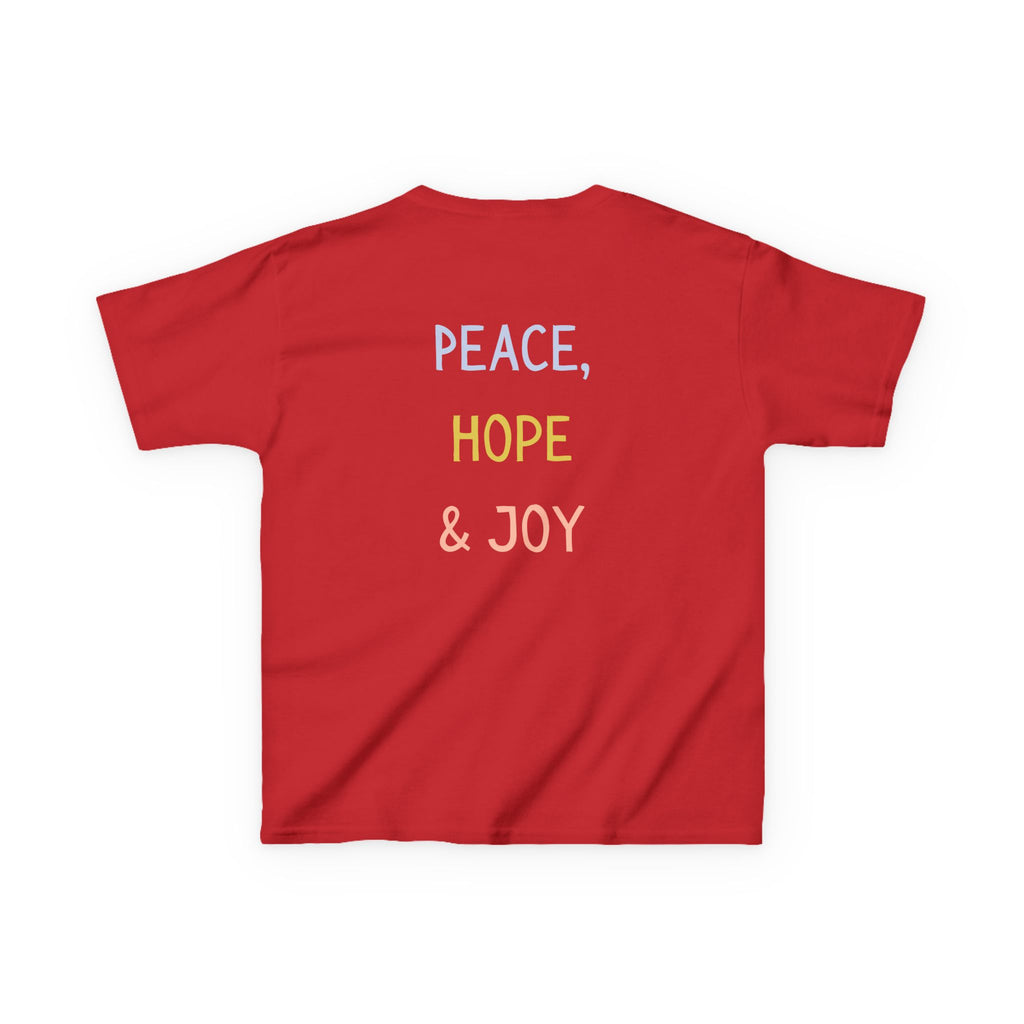 Kids Tee — Cute Good Shepherd Jesus with Lamb, “Peace, Hope & Joy” Christian Shirt