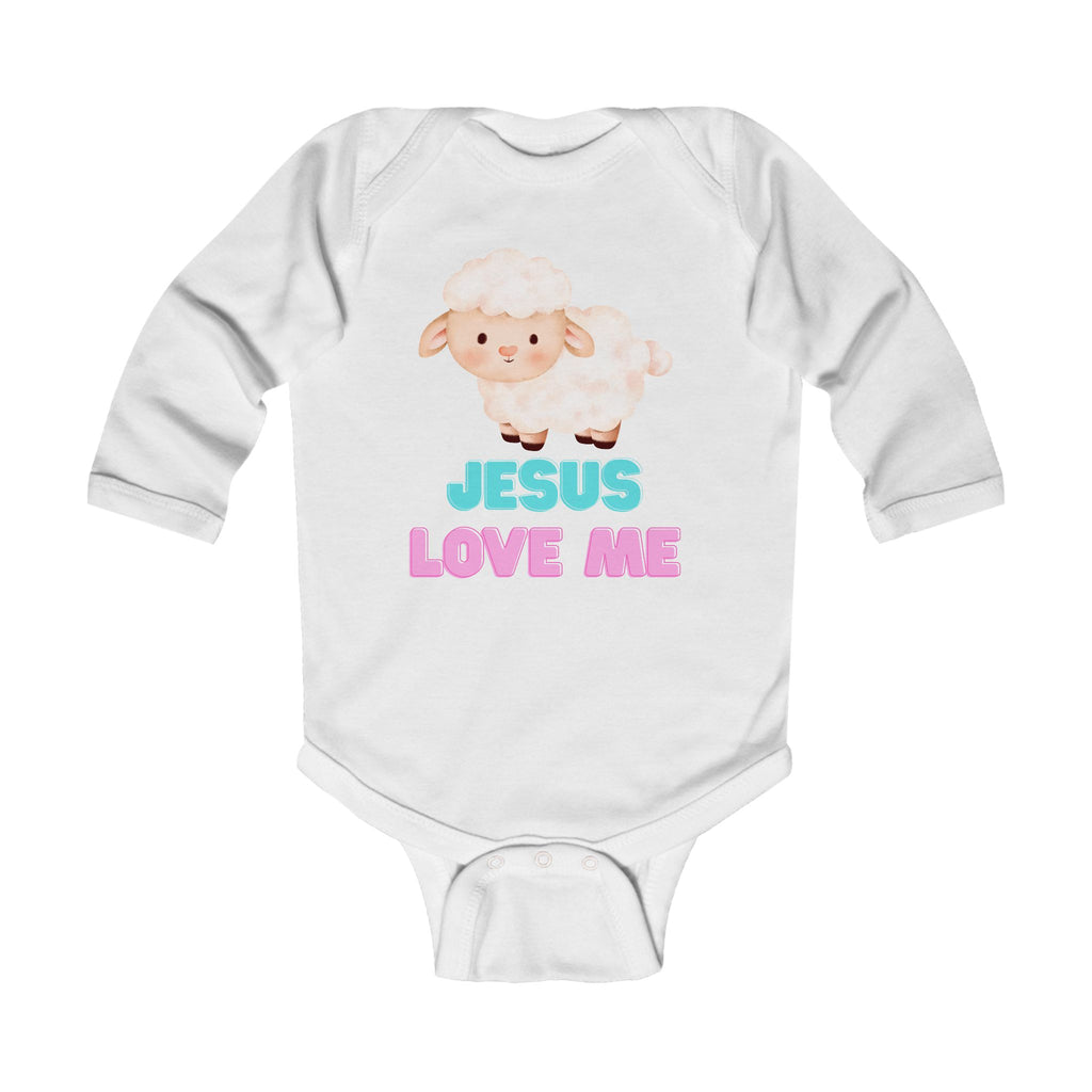 Infant Bodysuit "Jesus Love Me" Cute Lamb Christian Baby Onesie - Long Sleeve Baptism Gift