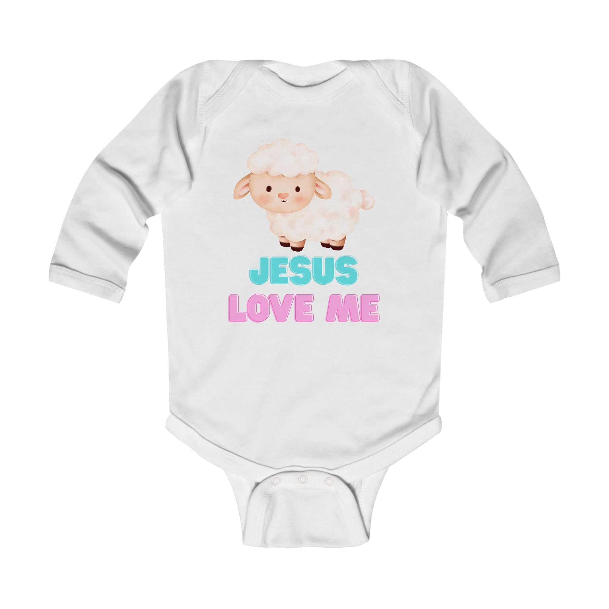 Infant Bodysuit "Jesus Love Me" Cute Lamb Christian Baby Onesie - Long Sleeve Baptism Gift