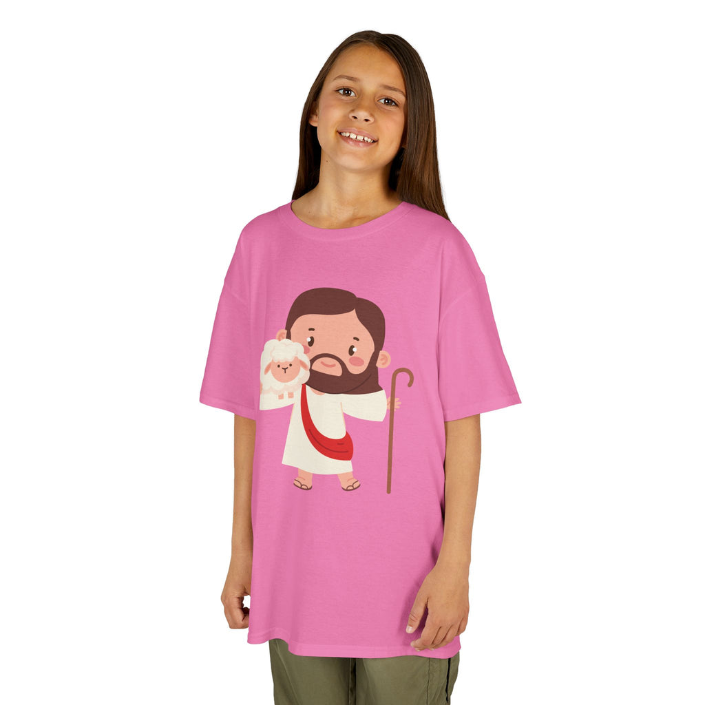 Kids Tee — Cute Good Shepherd Jesus with Lamb, “Peace, Hope & Joy” Christian Shirt