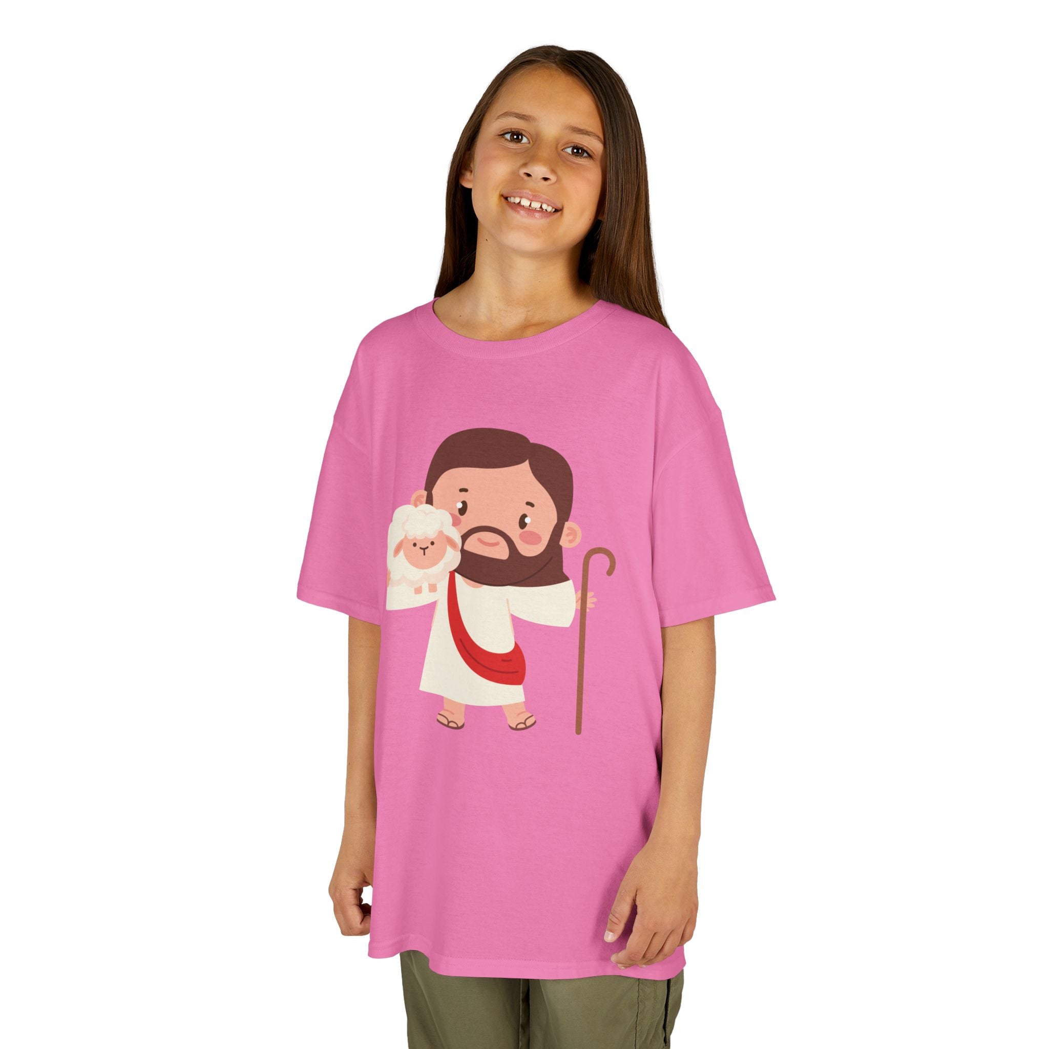 Kids Tee — Cute Good Shepherd Jesus with Lamb, “Peace, Hope & Joy” Christian Shirt