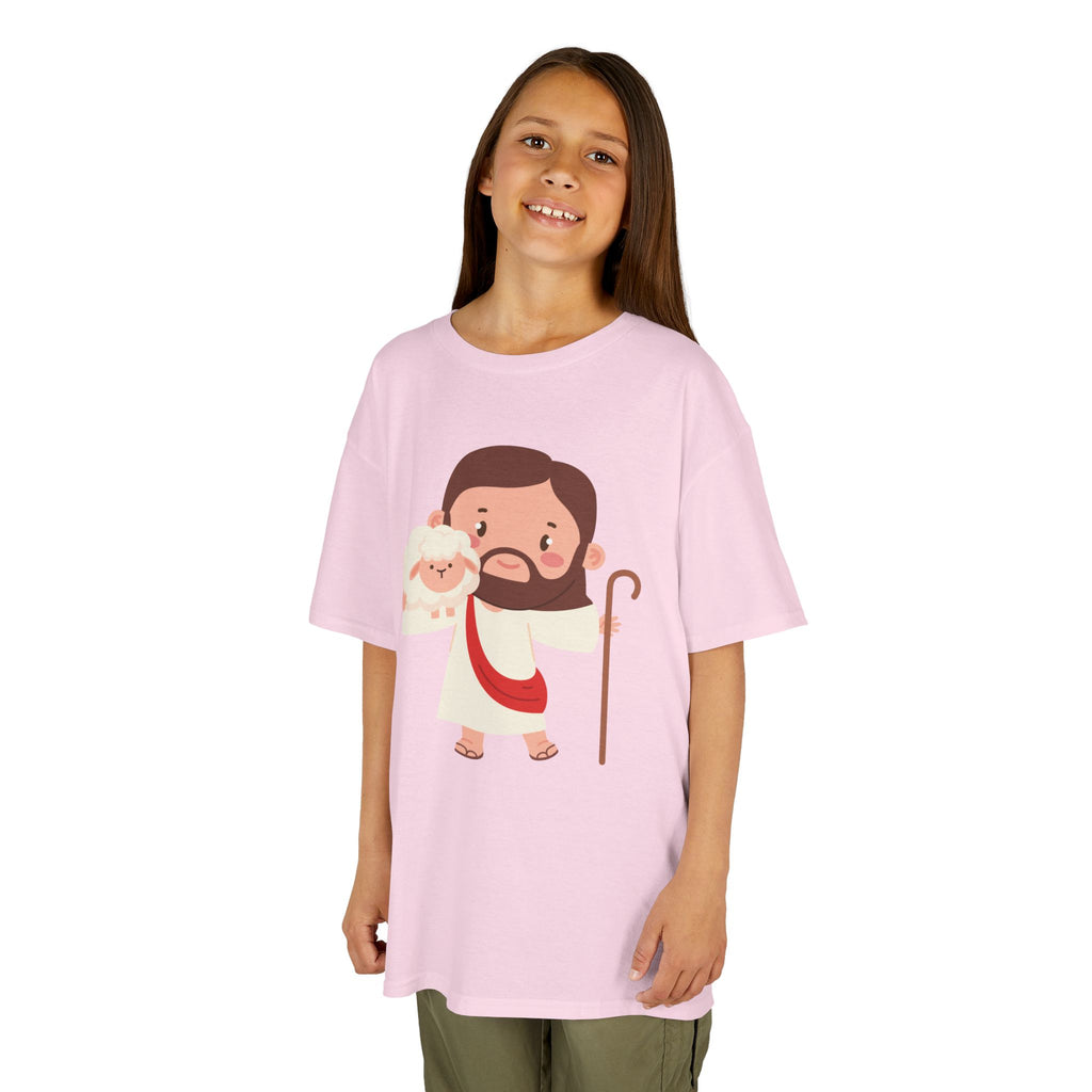 Kids Tee — Cute Good Shepherd Jesus with Lamb, “Peace, Hope & Joy” Christian Shirt
