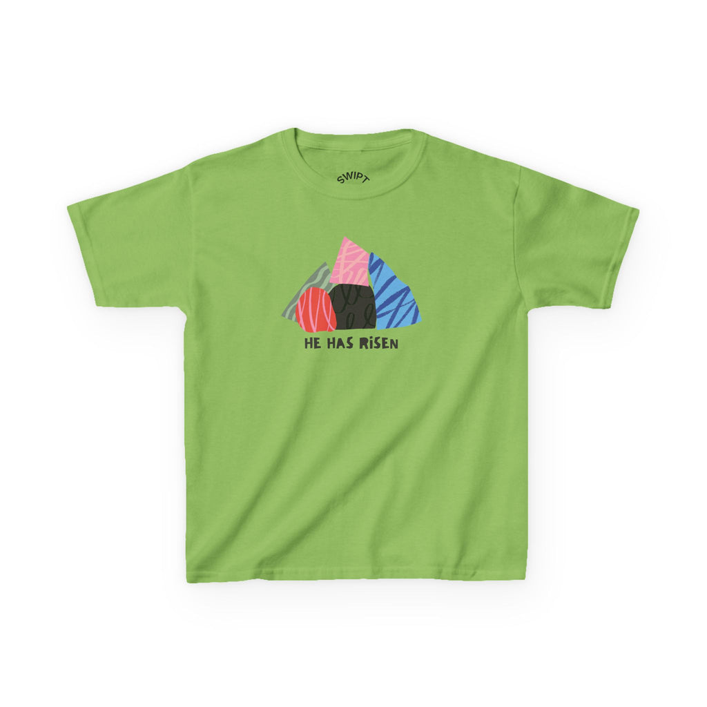 Kids Tee — Colorful Easter Tomb Design "He Has Risen"