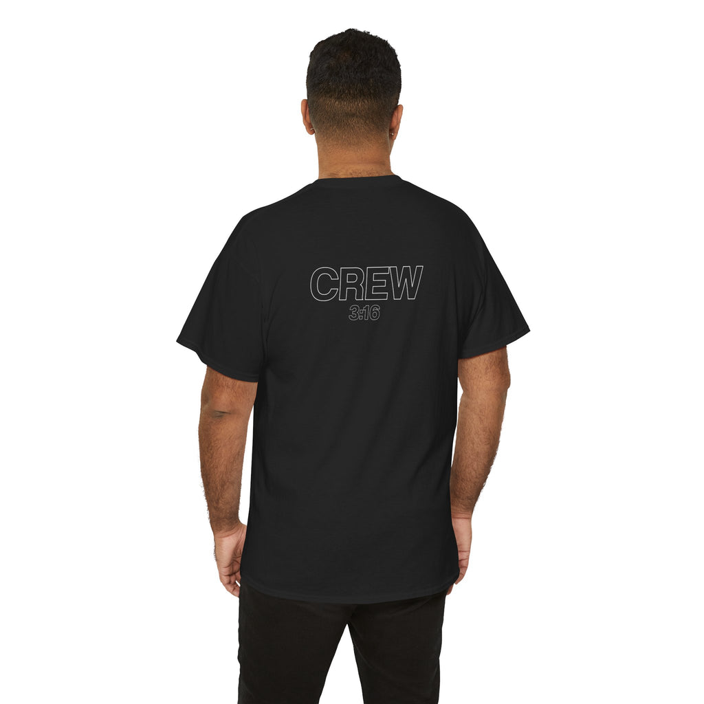 Crew Back-Print T-Shirt — Minimal Outline “CREW” Graphic Tee (Black)