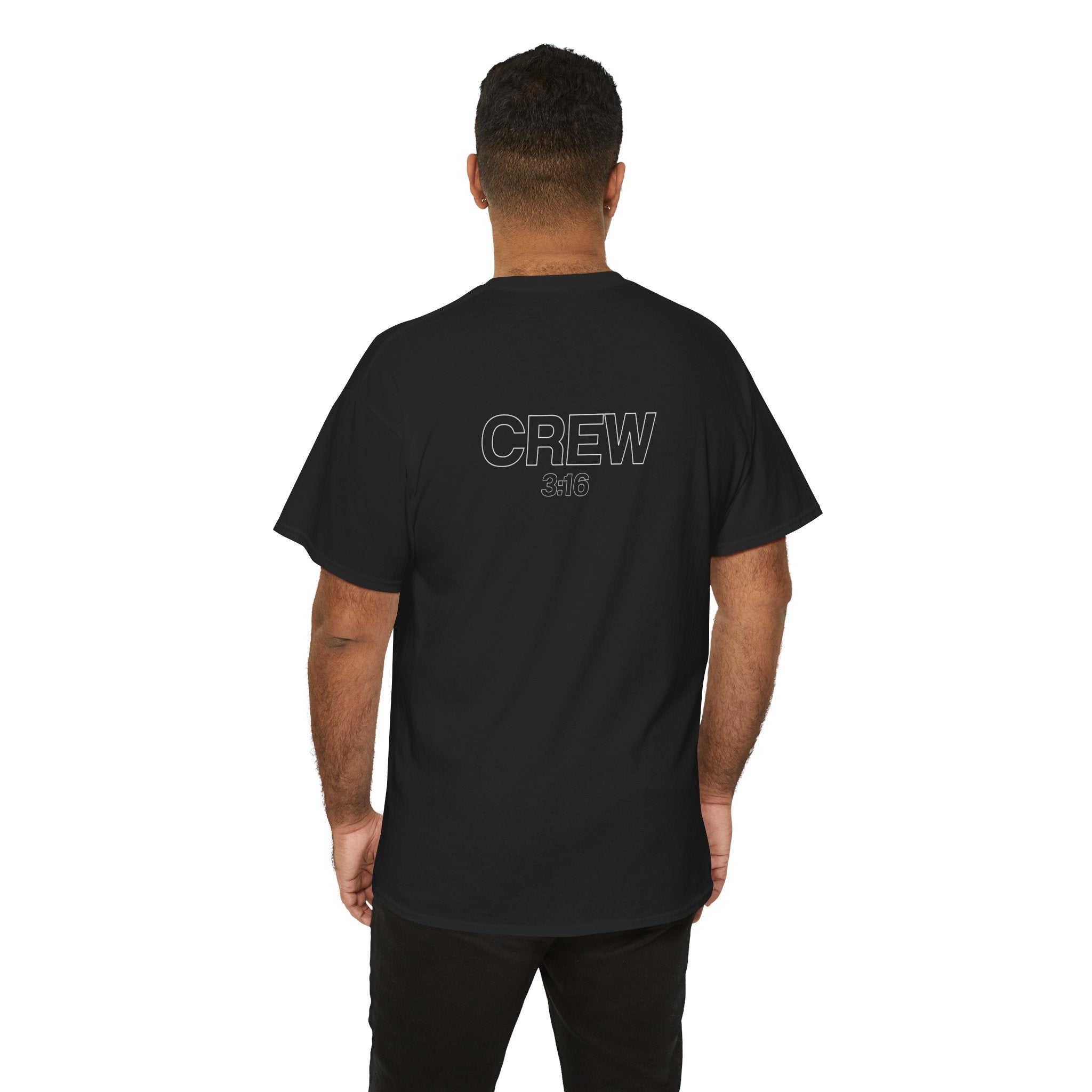 Crew Back-Print T-Shirt — Minimal Outline “CREW” Graphic Tee (Black)