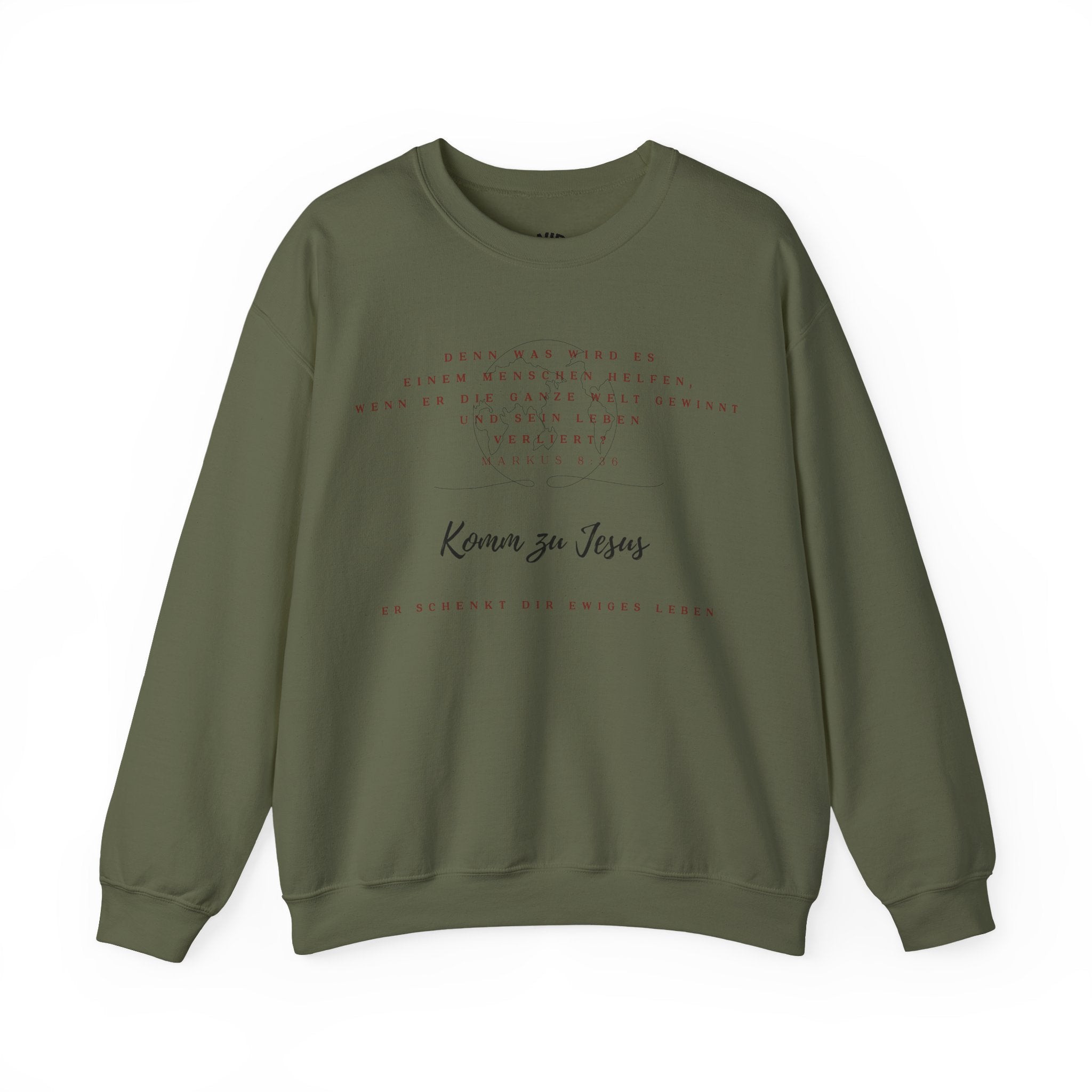 Christian Crewneck Sweatshirt — "Kommen zu Jesus" Inspirational Faith Quote