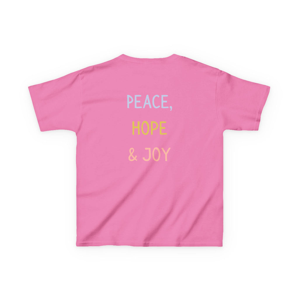 Kids Tee — Cute Good Shepherd Jesus with Lamb, “Peace, Hope & Joy” Christian Shirt