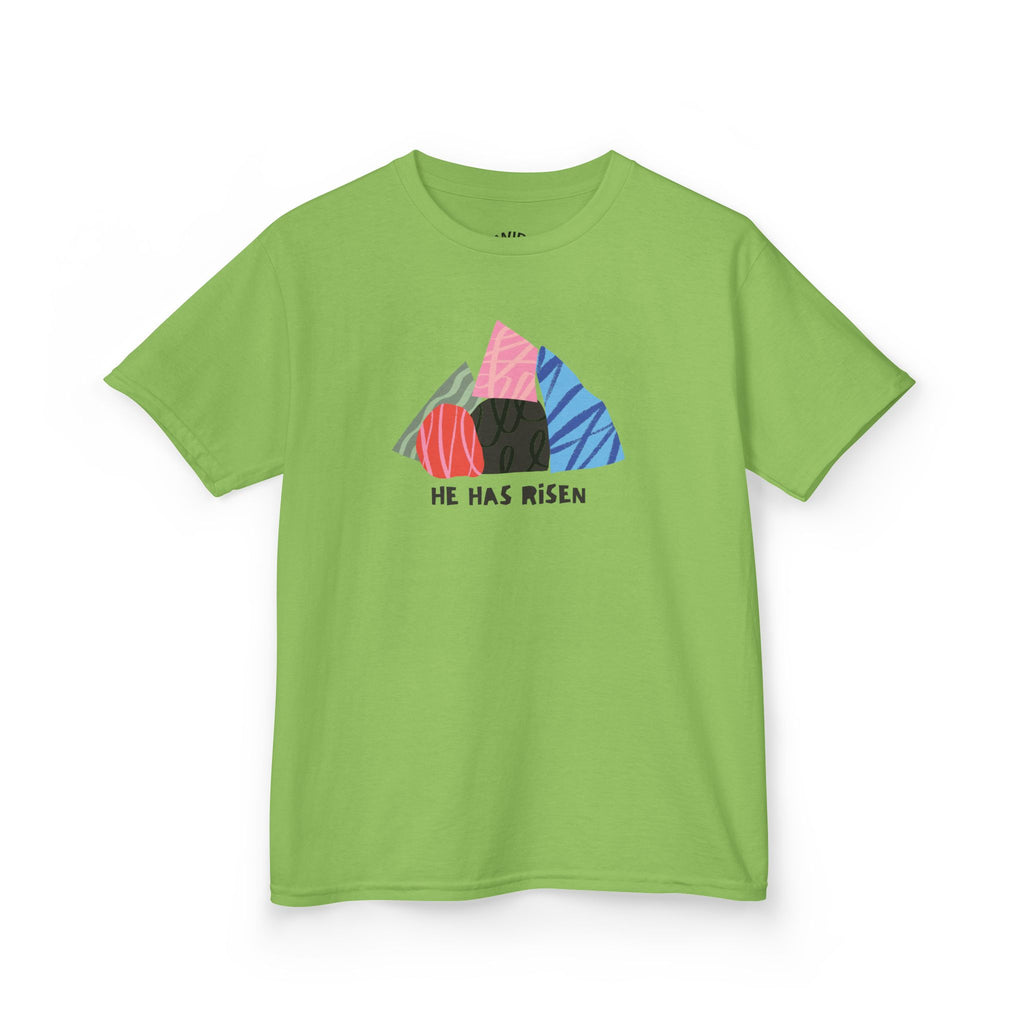 Kids Tee — Colorful Easter Tomb Design "He Has Risen"