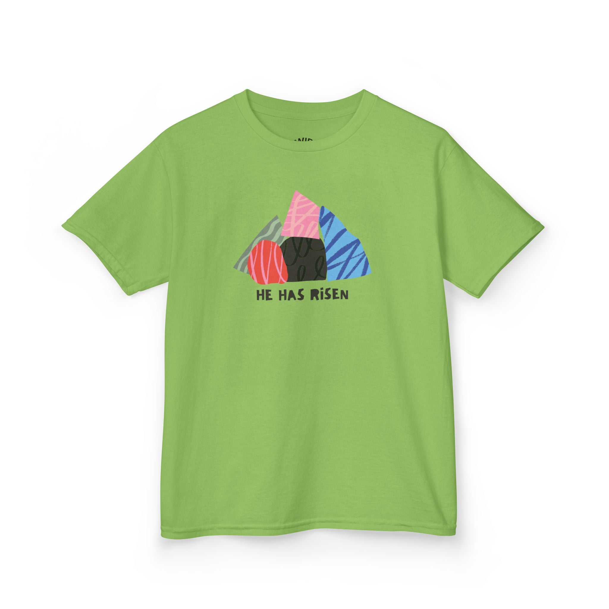 Kids Tee — Colorful Easter Tomb Design "He Has Risen"