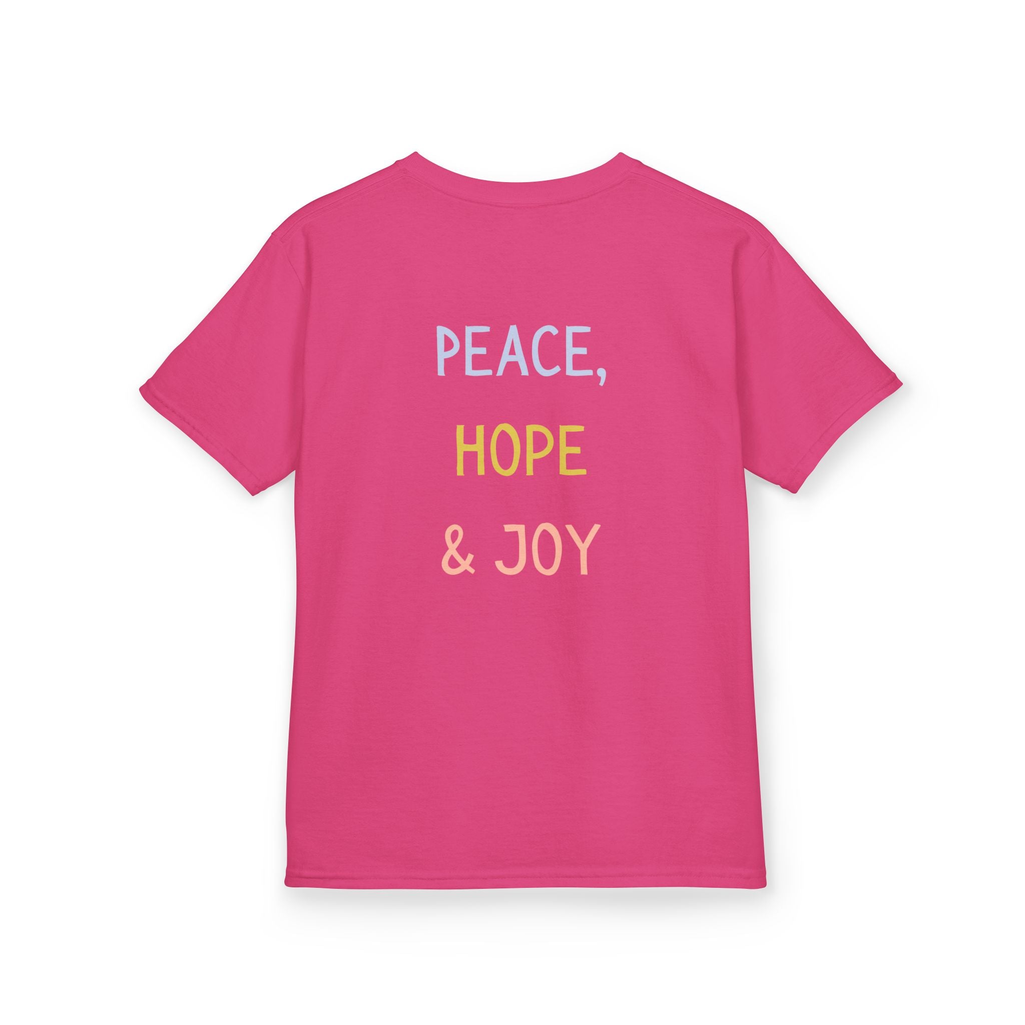 Kids Tee — Cute Good Shepherd Jesus with Lamb, “Peace, Hope & Joy” Christian Shirt
