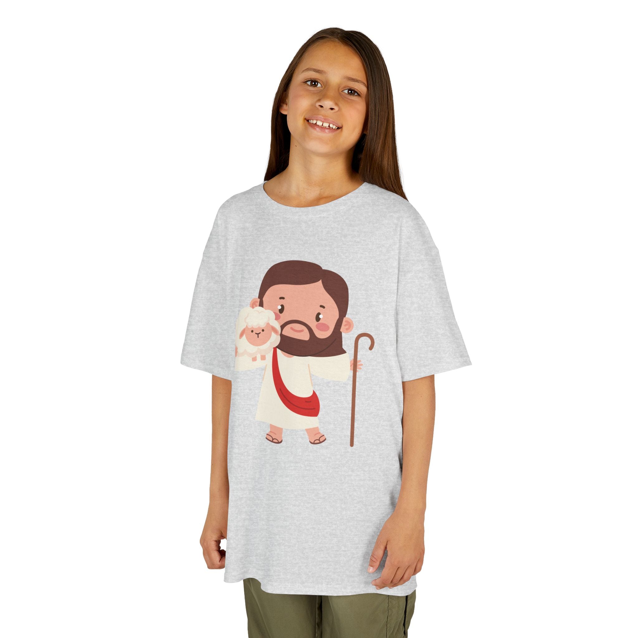 Kids Tee — Cute Good Shepherd Jesus with Lamb, “Peace, Hope & Joy” Christian Shirt