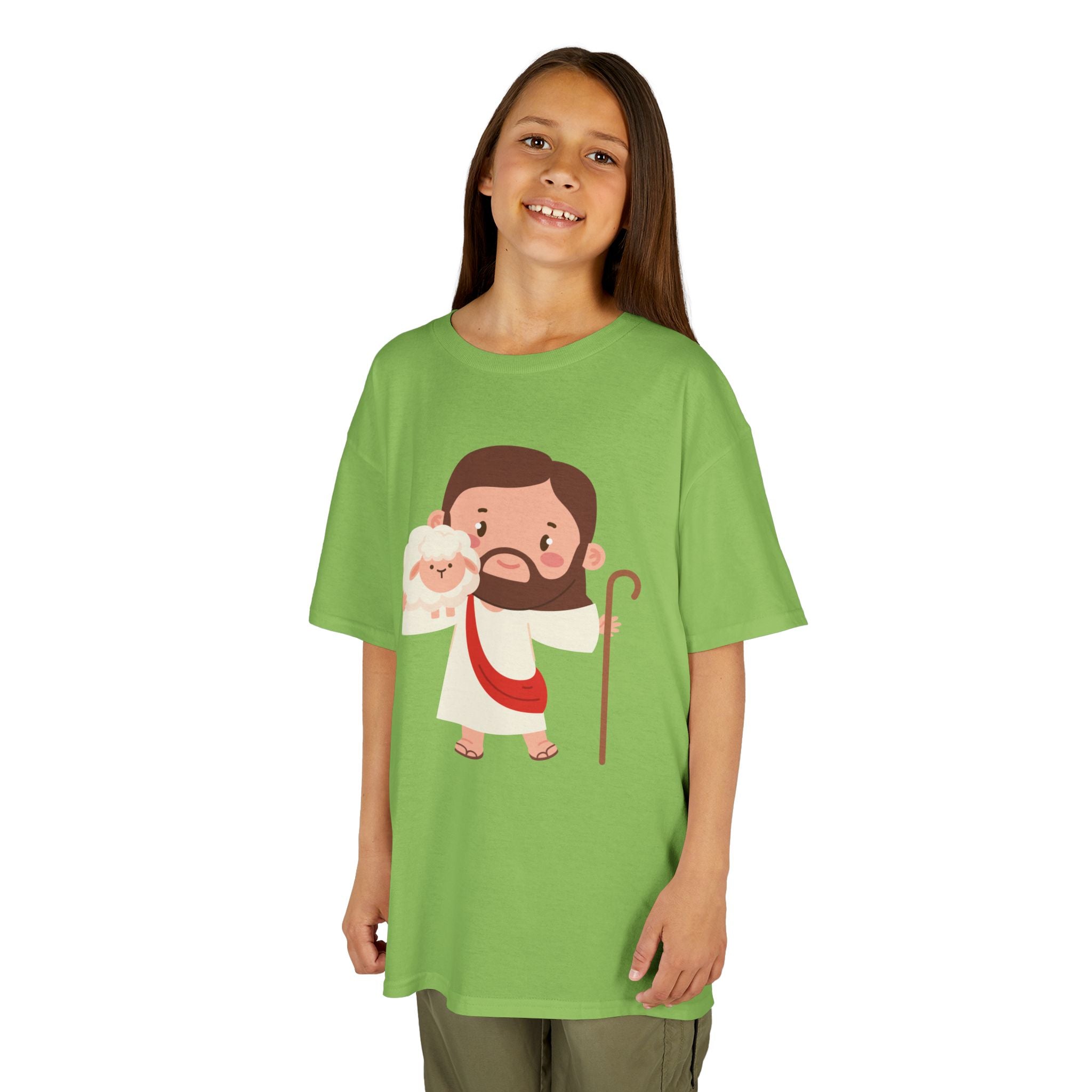Kids Tee — Cute Good Shepherd Jesus with Lamb, “Peace, Hope & Joy” Christian Shirt