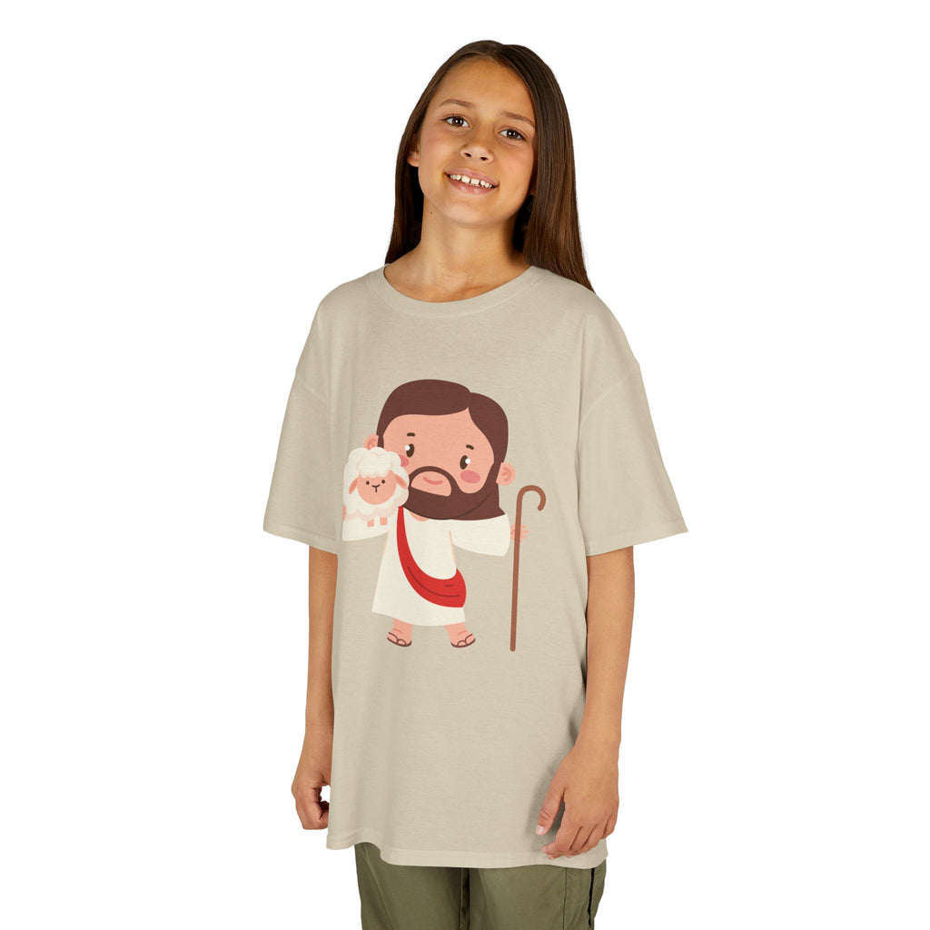 Kids Tee — Cute Good Shepherd Jesus with Lamb, “Peace, Hope & Joy” Christian Shirt
