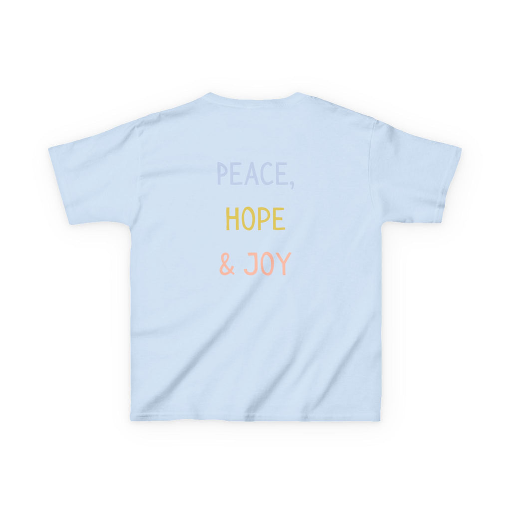 Kids Tee — Cute Good Shepherd Jesus with Lamb, “Peace, Hope & Joy” Christian Shirt