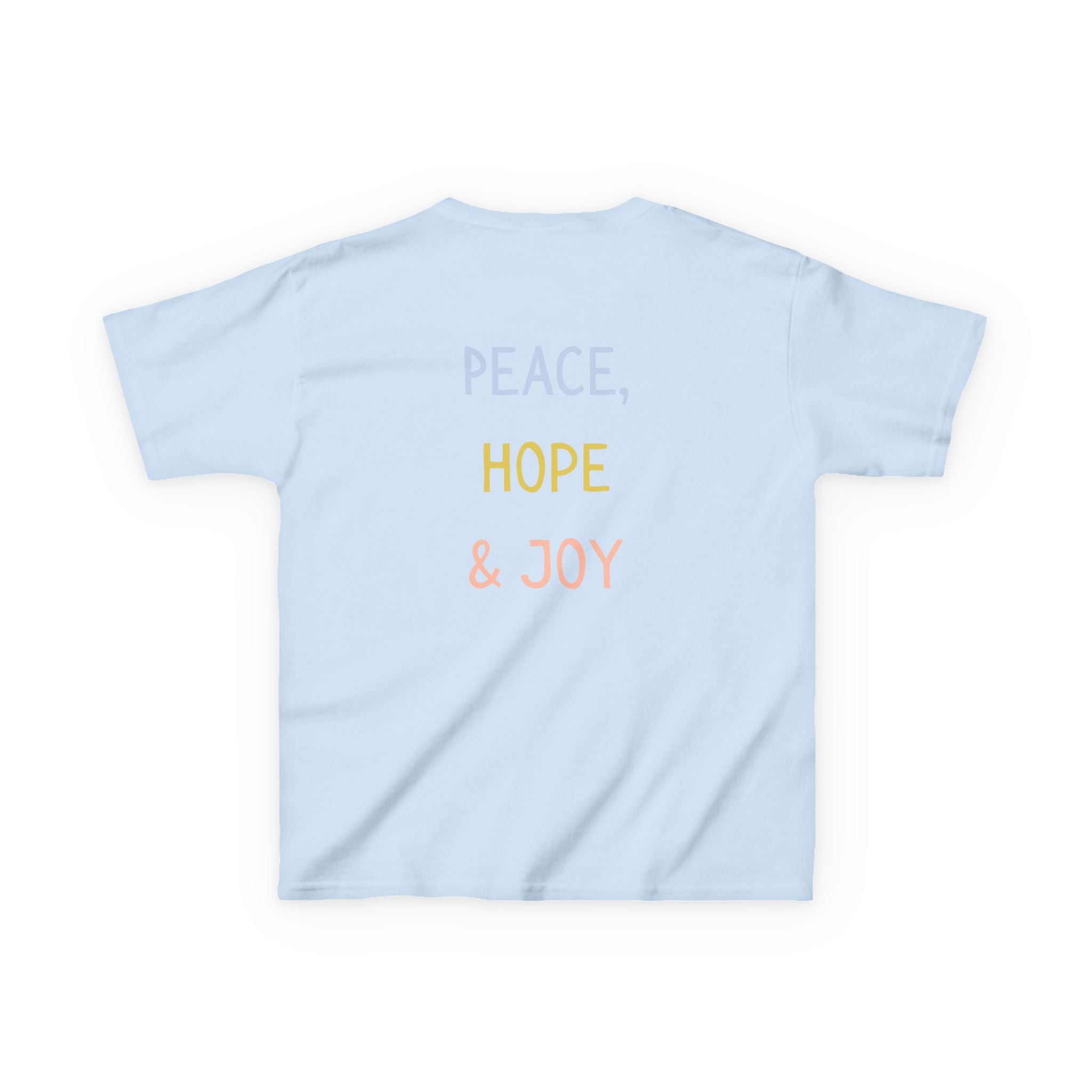 Kids Tee — Cute Good Shepherd Jesus with Lamb, “Peace, Hope & Joy” Christian Shirt