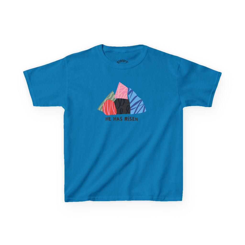 Kids Tee — Colorful Easter Tomb Design "He Has Risen"