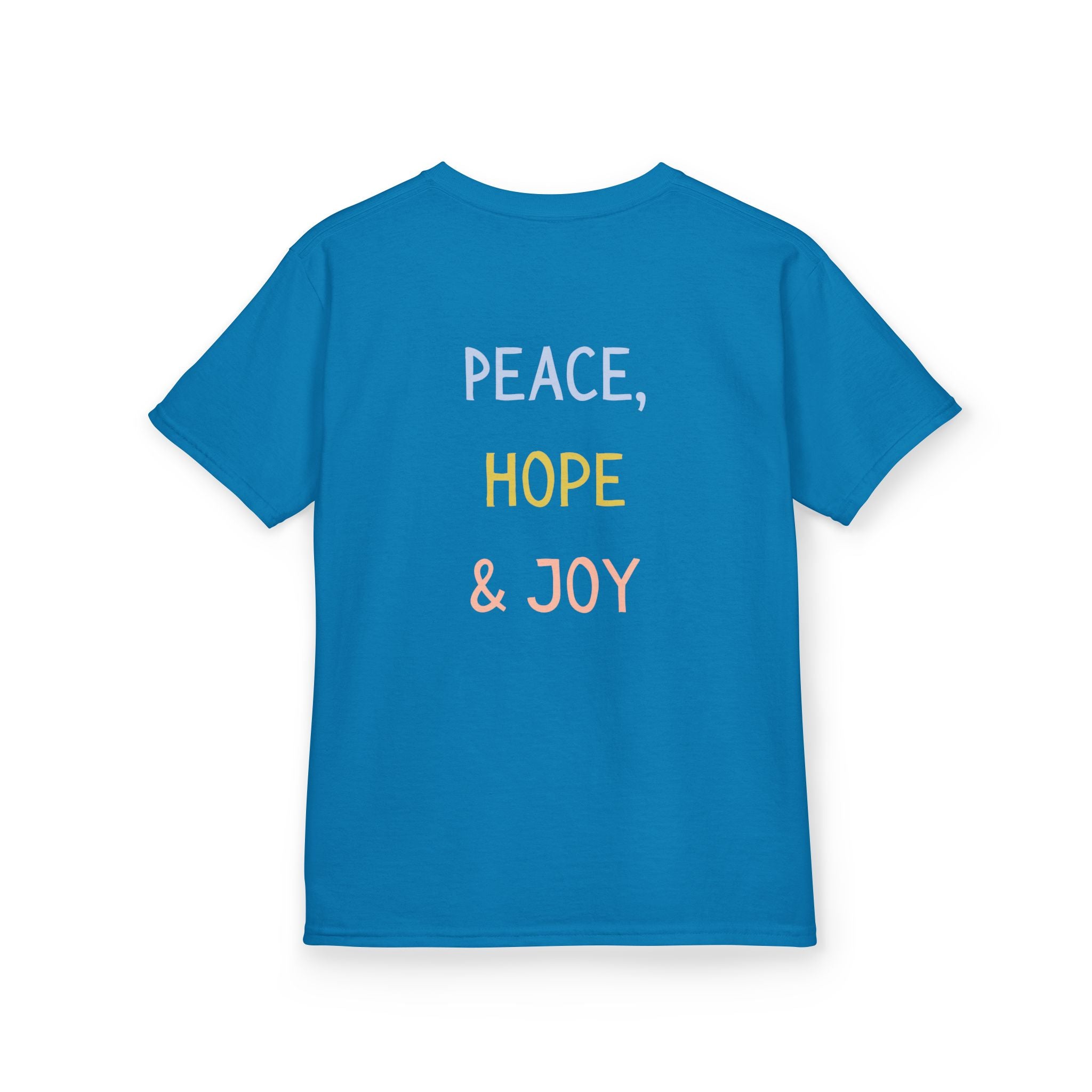 Kids Tee — Cute Good Shepherd Jesus with Lamb, “Peace, Hope & Joy” Christian Shirt