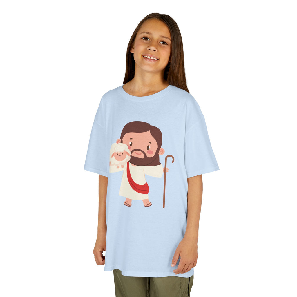 Kids Tee — Cute Good Shepherd Jesus with Lamb, “Peace, Hope & Joy” Christian Shirt
