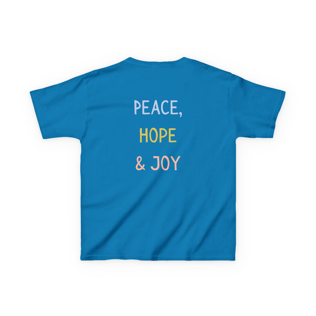 Kids Tee — Cute Good Shepherd Jesus with Lamb, “Peace, Hope & Joy” Christian Shirt