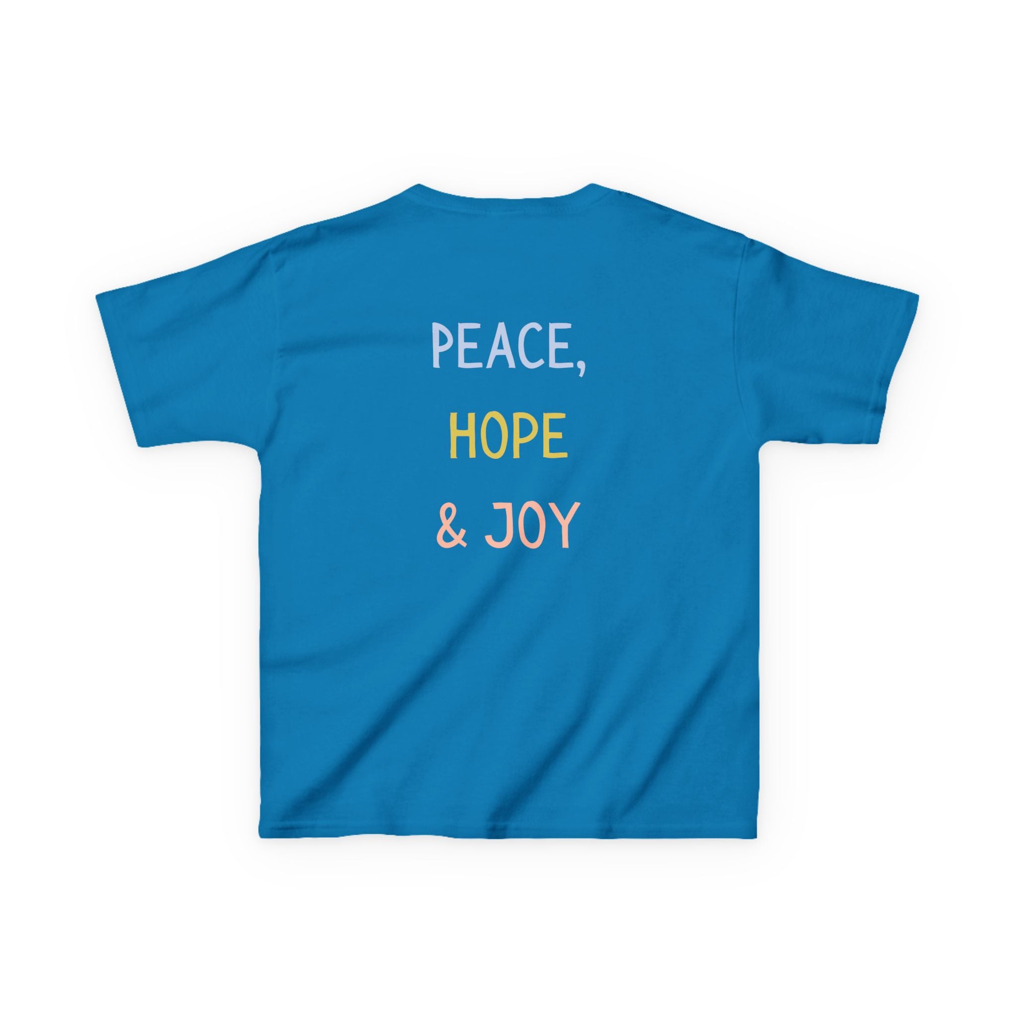 Kids Tee — Cute Good Shepherd Jesus with Lamb, “Peace, Hope & Joy” Christian Shirt