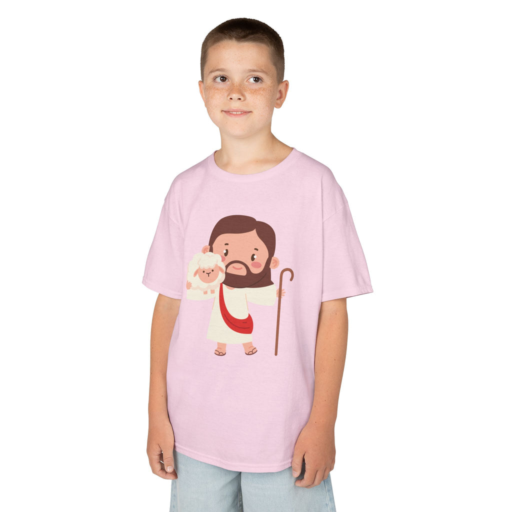 Kids Tee — Cute Good Shepherd Jesus with Lamb, “Peace, Hope & Joy” Christian Shirt