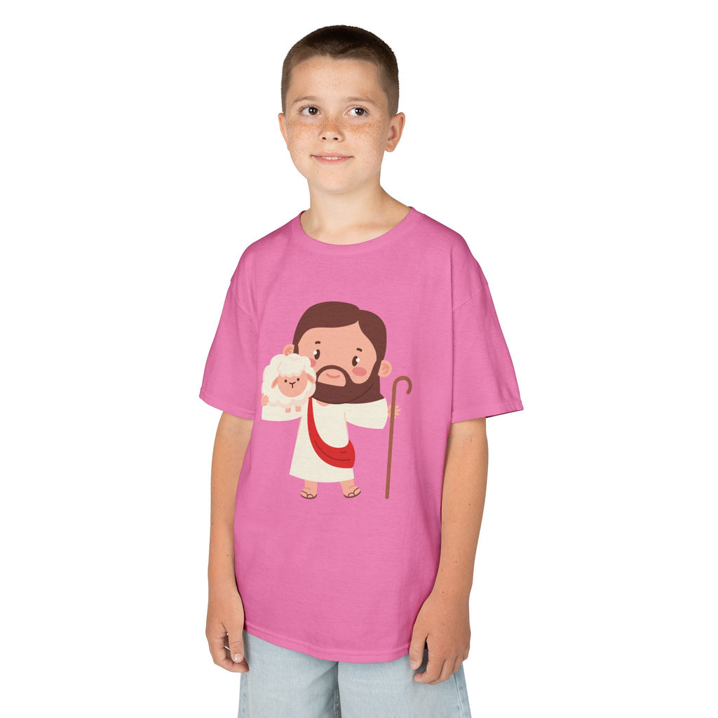 Kids Tee — Cute Good Shepherd Jesus with Lamb, “Peace, Hope & Joy” Christian Shirt