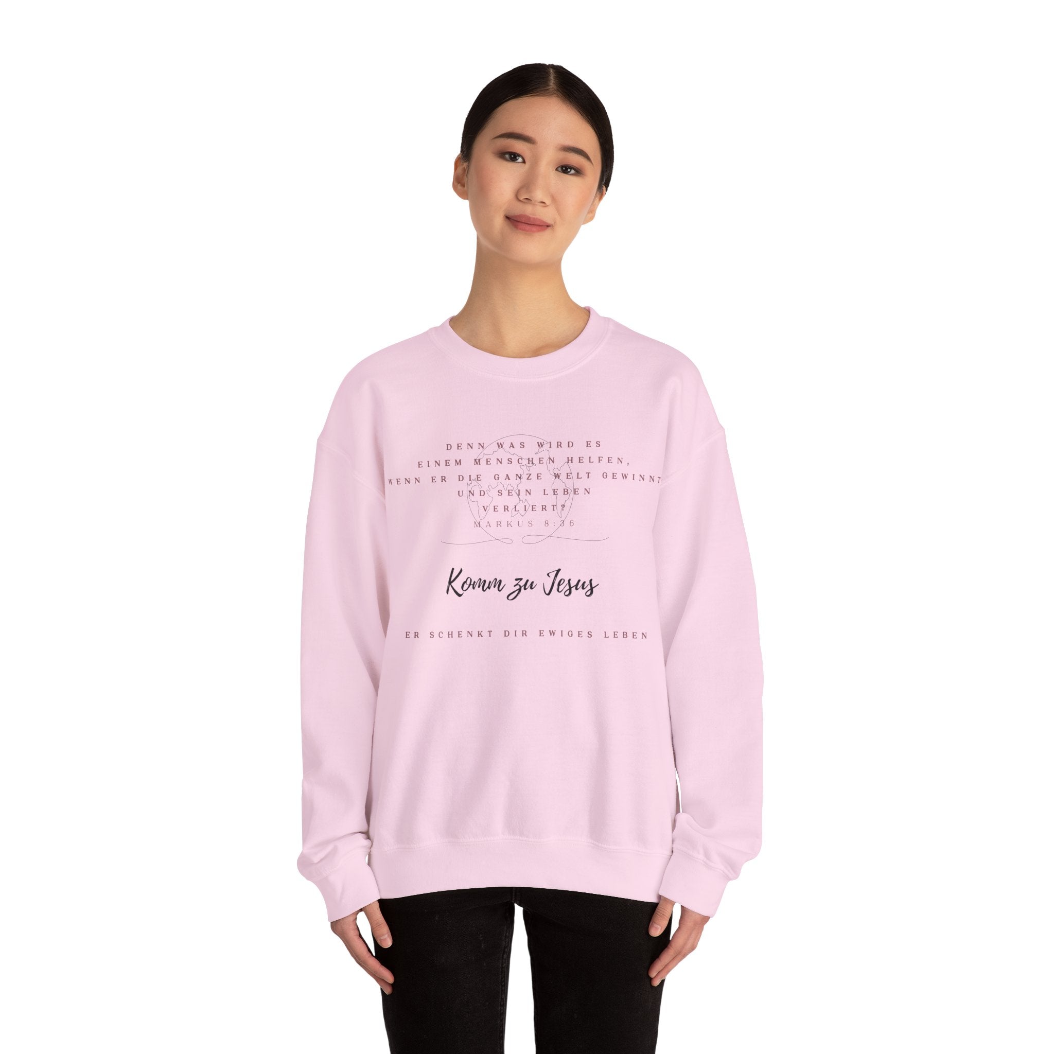 Christian Crewneck Sweatshirt — "Kommen zu Jesus" Inspirational Faith Quote