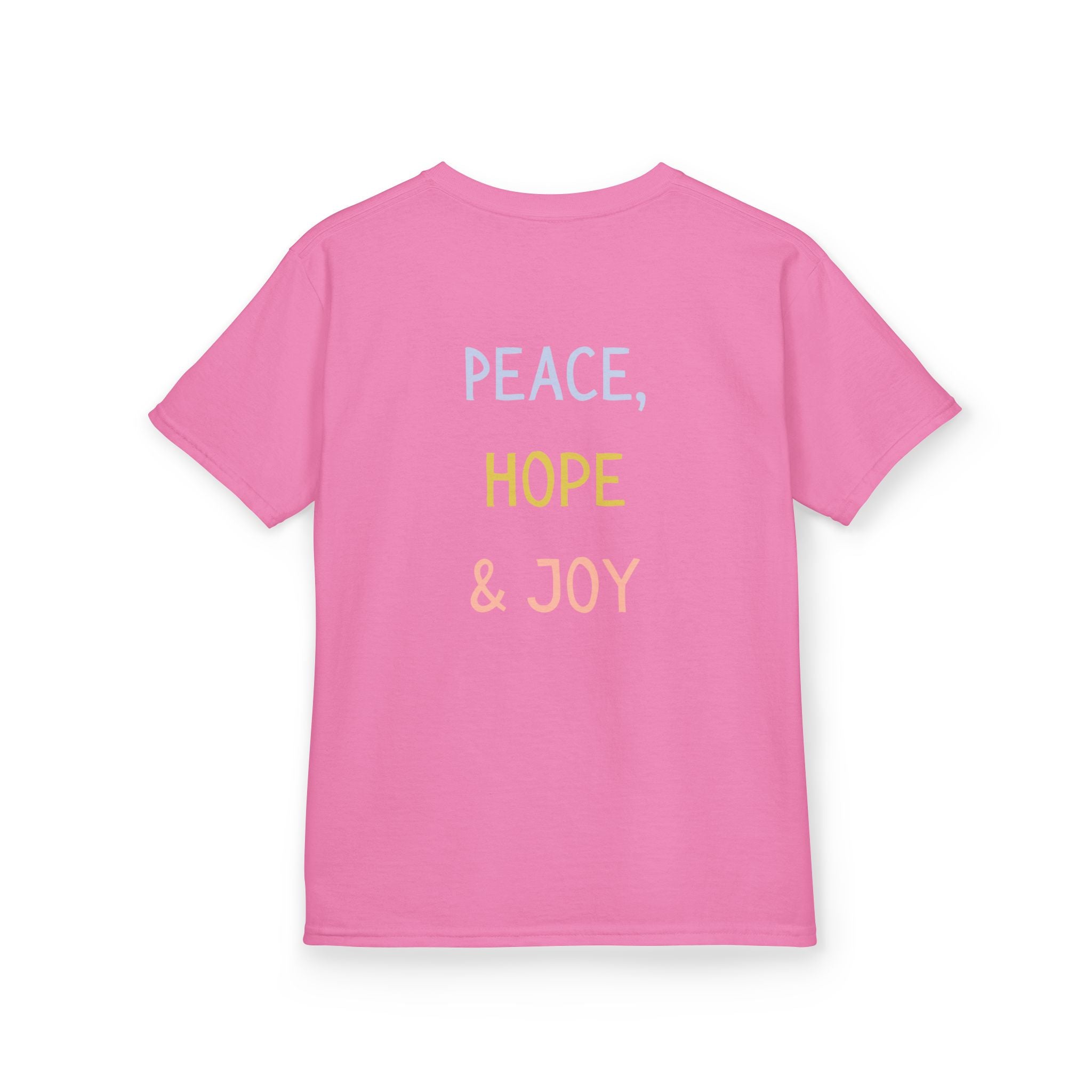 Kids Tee — Cute Good Shepherd Jesus with Lamb, “Peace, Hope & Joy” Christian Shirt