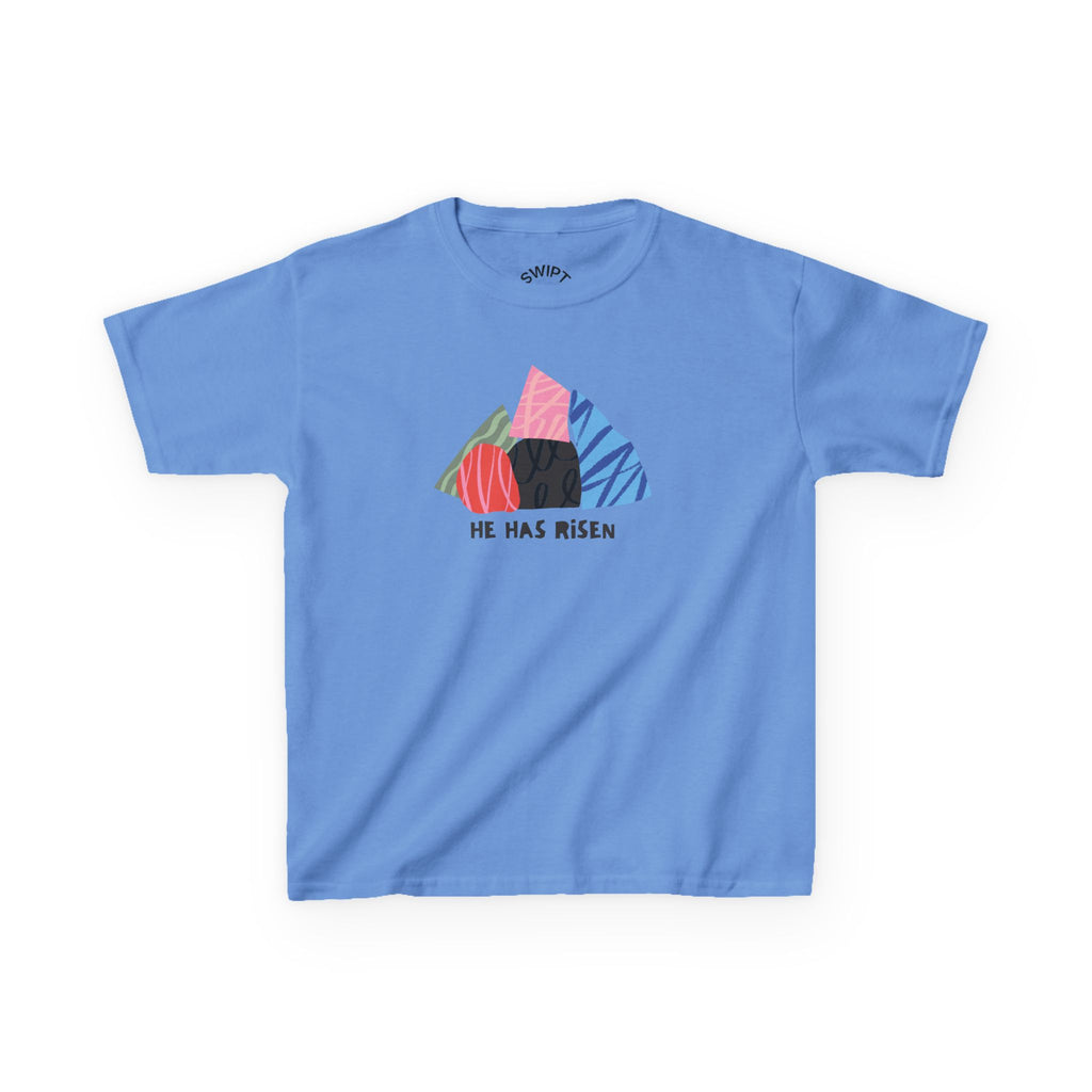 Kids Tee — Colorful Easter Tomb Design "He Has Risen"