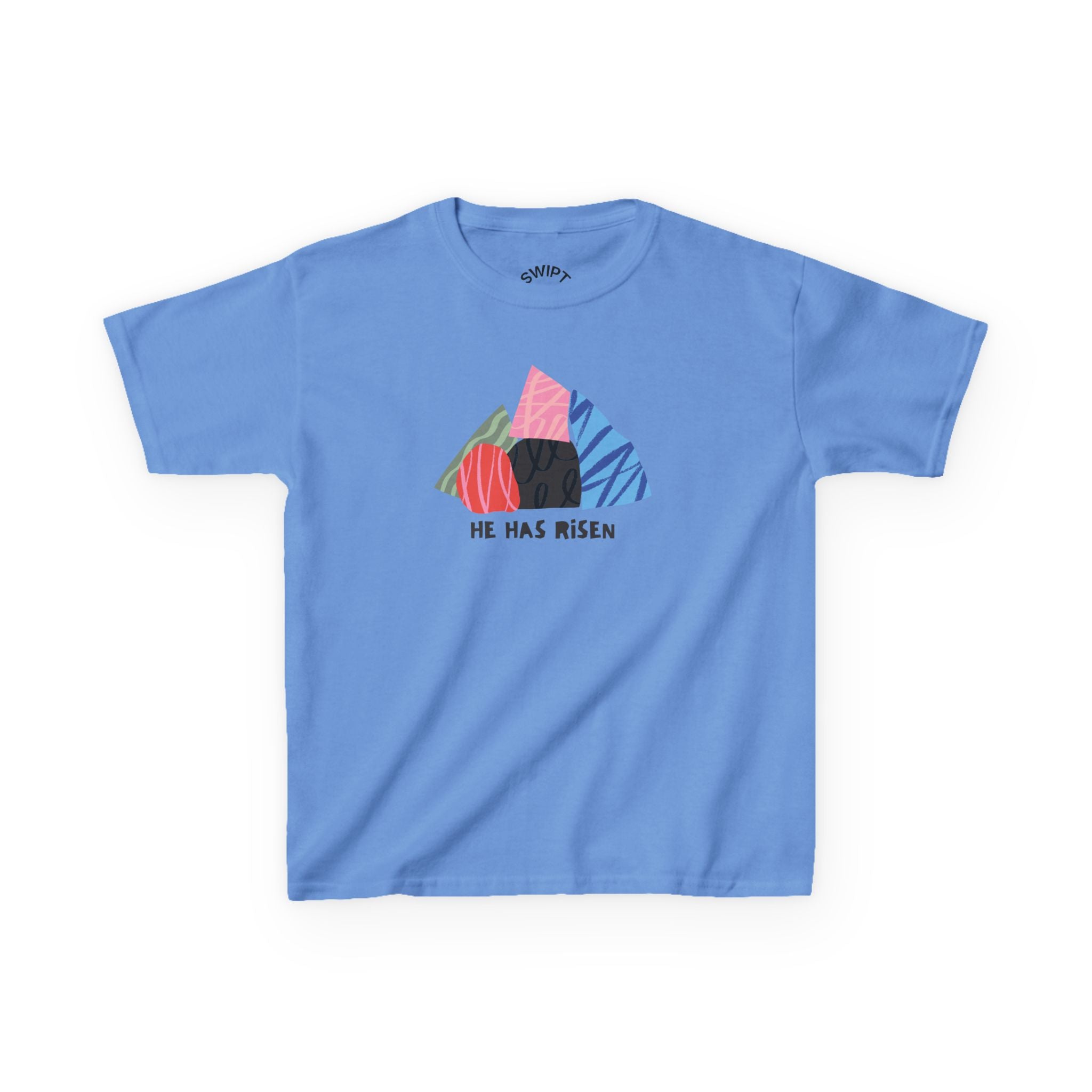 Kids Tee — Colorful Easter Tomb Design "He Has Risen"