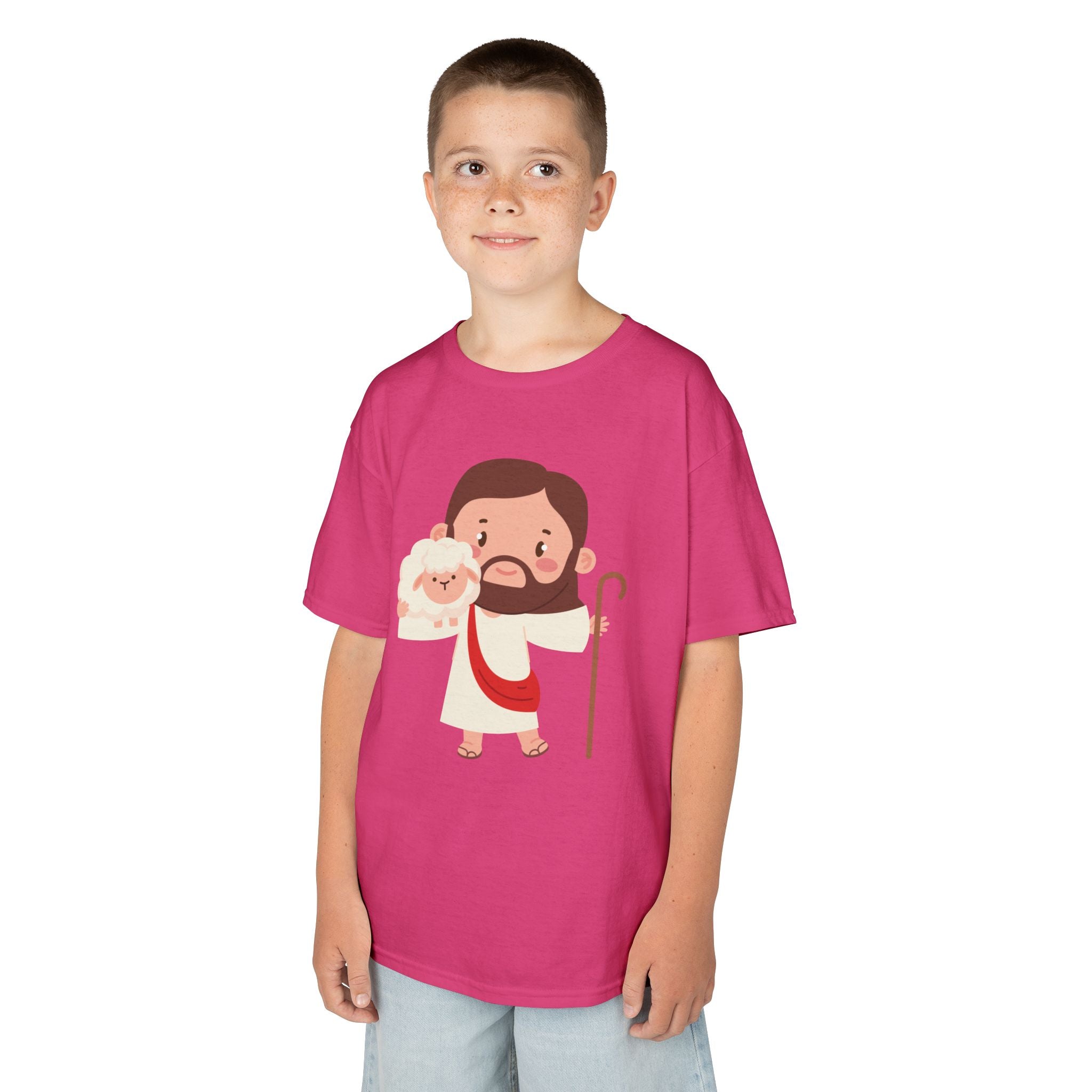 Kids Tee — Cute Good Shepherd Jesus with Lamb, “Peace, Hope & Joy” Christian Shirt