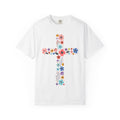 T-shirt Croix Florale — T-shirt graphique croix de fleurs colorées pour Pâques et la Foi