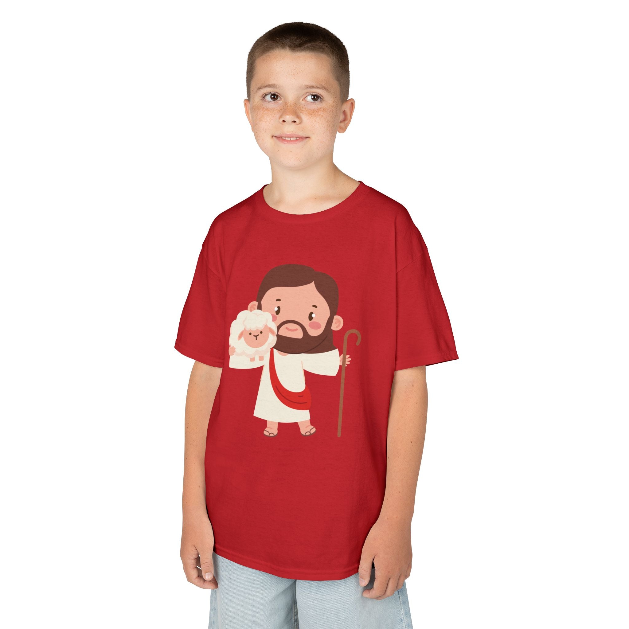 Kids Tee — Cute Good Shepherd Jesus with Lamb, “Peace, Hope & Joy” Christian Shirt