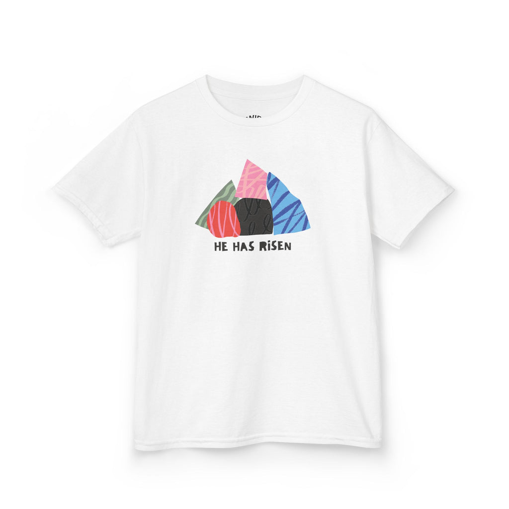 Kids Tee — Colorful Easter Tomb Design "He Has Risen"