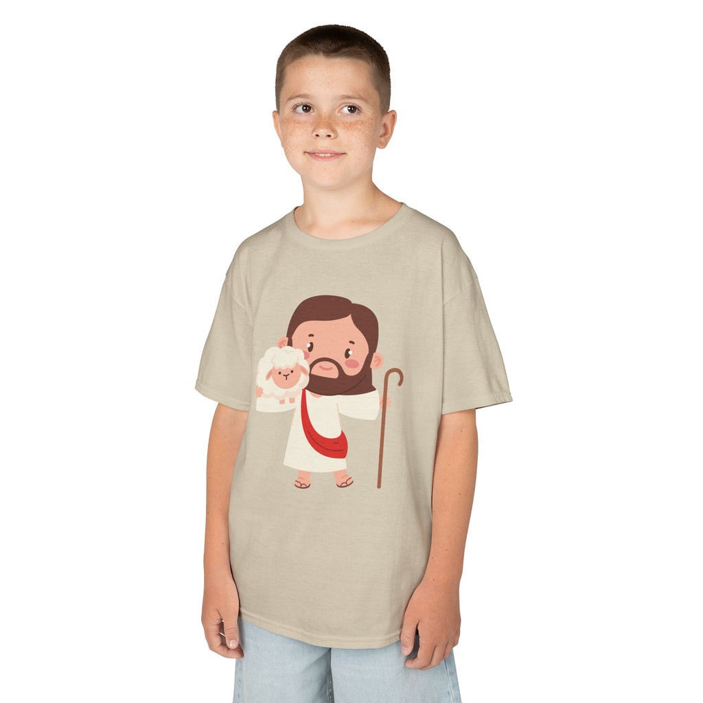 Kids Tee — Cute Good Shepherd Jesus with Lamb, “Peace, Hope & Joy” Christian Shirt