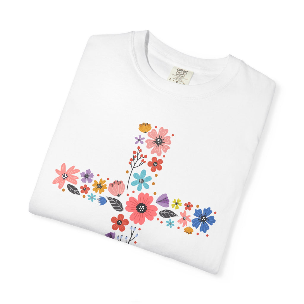 T-shirt Croix Florale — T-shirt graphique croix de fleurs colorées pour Pâques et la Foi