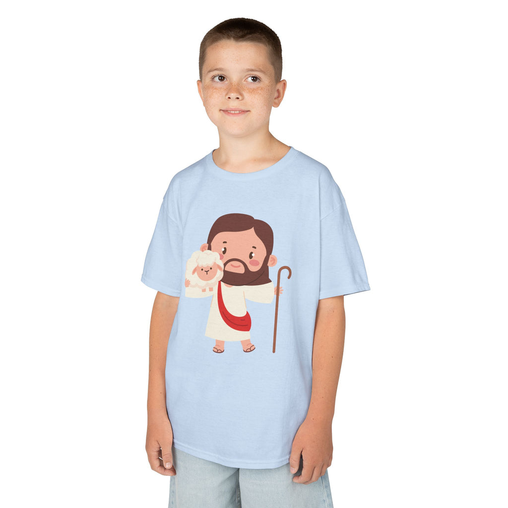 Kids Tee — Cute Good Shepherd Jesus with Lamb, “Peace, Hope & Joy” Christian Shirt