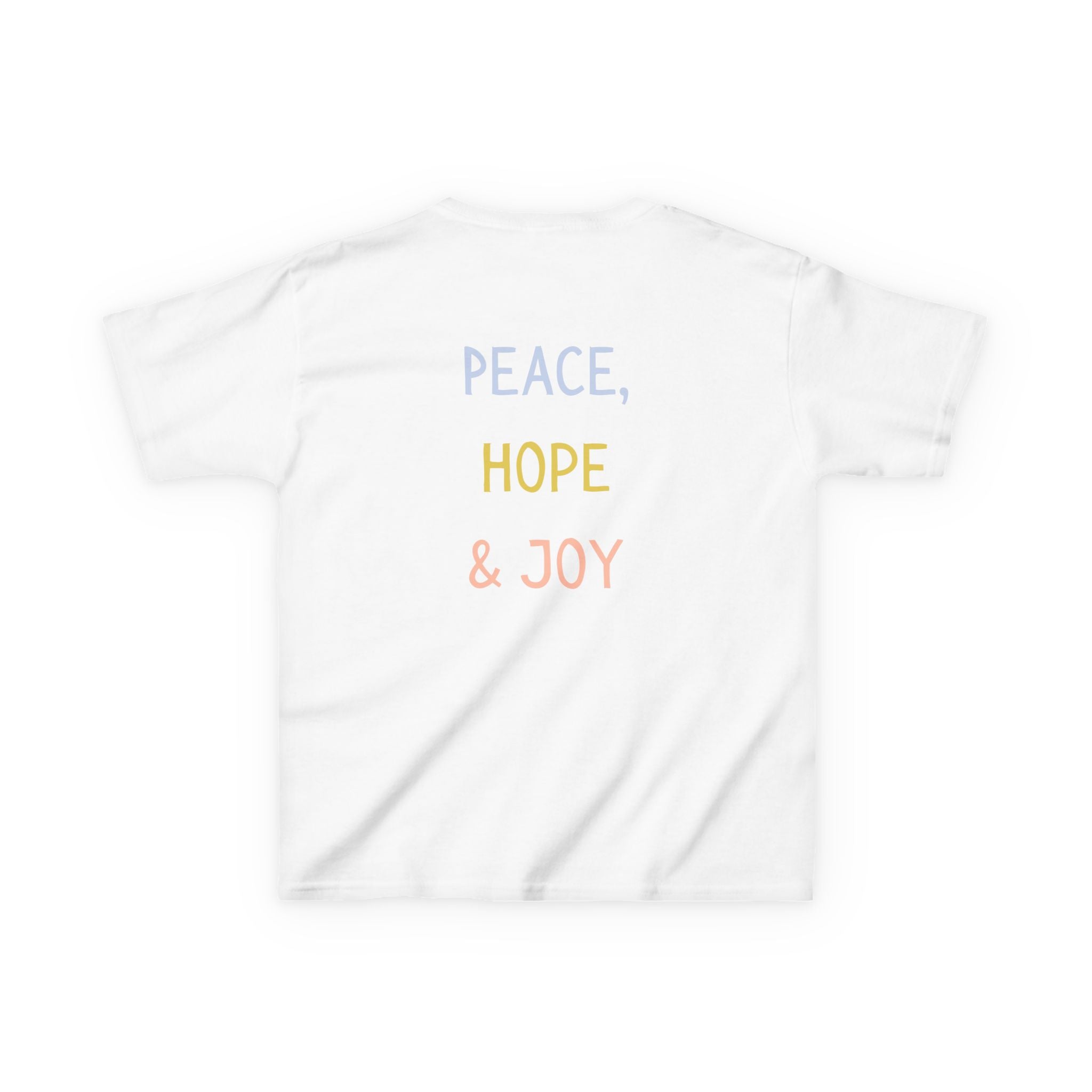 Kids Tee — Cute Good Shepherd Jesus with Lamb, “Peace, Hope & Joy” Christian Shirt