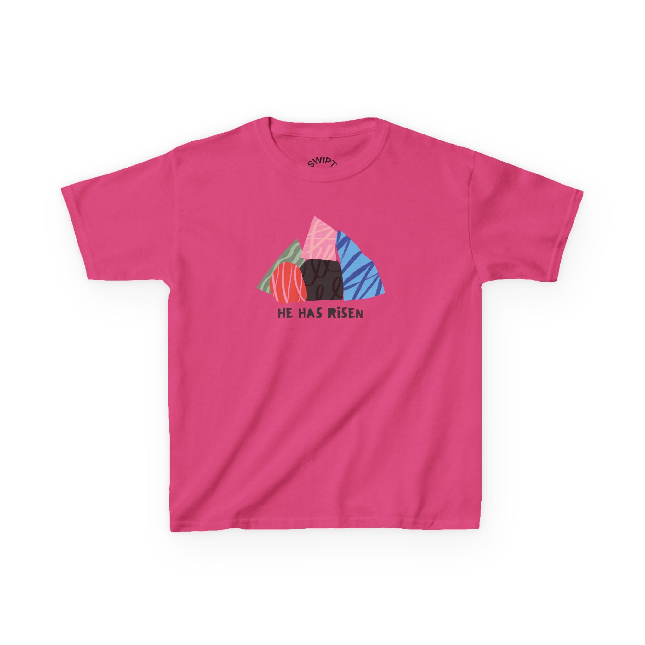 Kids Tee — Colorful Easter Tomb Design "He Has Risen"