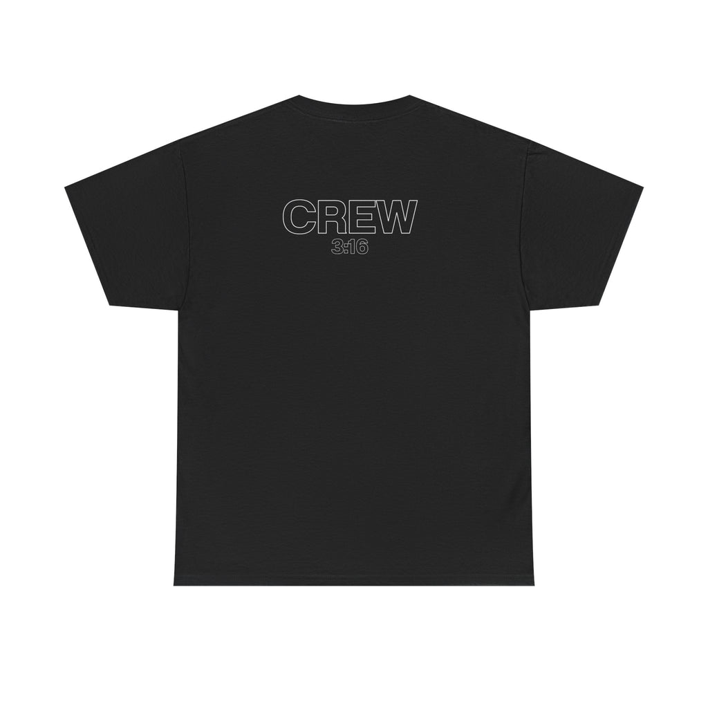 Crew Back-Print T-Shirt — Minimal Outline “CREW” Graphic Tee (Black)