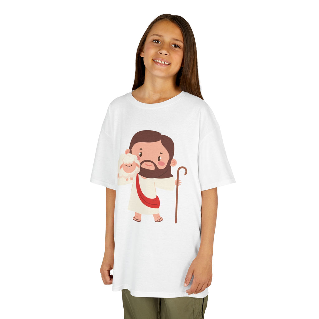 Kids Tee — Cute Good Shepherd Jesus with Lamb, “Peace, Hope & Joy” Christian Shirt