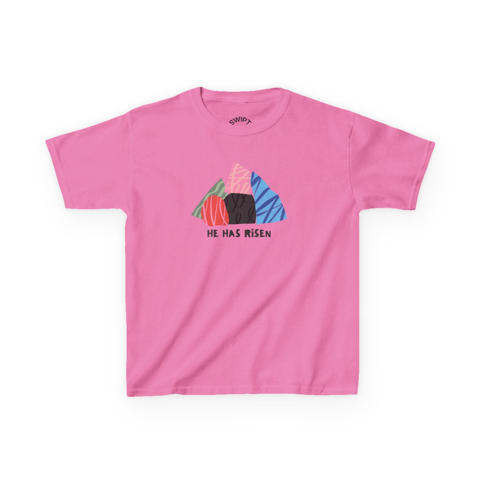 Kids Tee — Colorful Easter Tomb Design "He Has Risen"