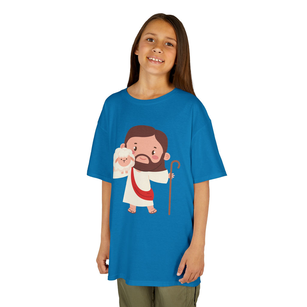 Kids Tee — Cute Good Shepherd Jesus with Lamb, “Peace, Hope & Joy” Christian Shirt