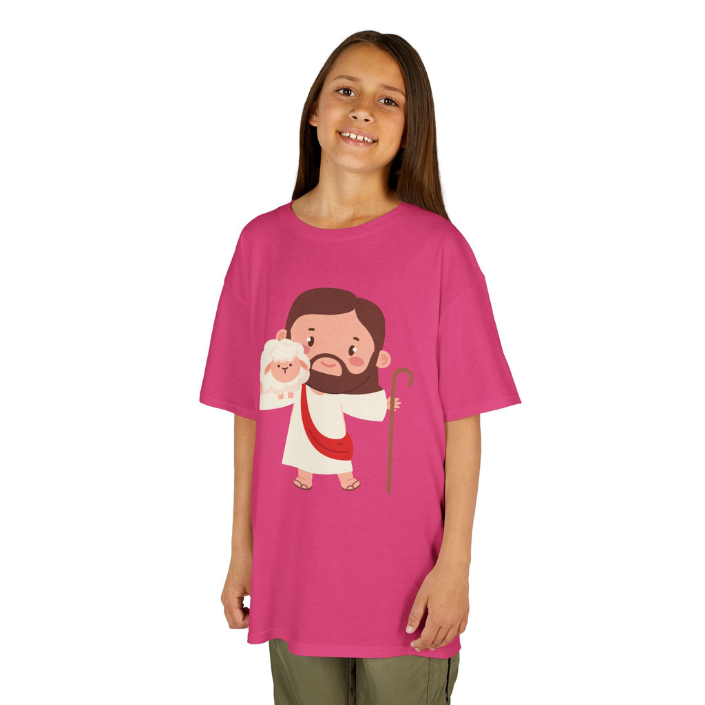 Kids Tee — Cute Good Shepherd Jesus with Lamb, “Peace, Hope & Joy” Christian Shirt