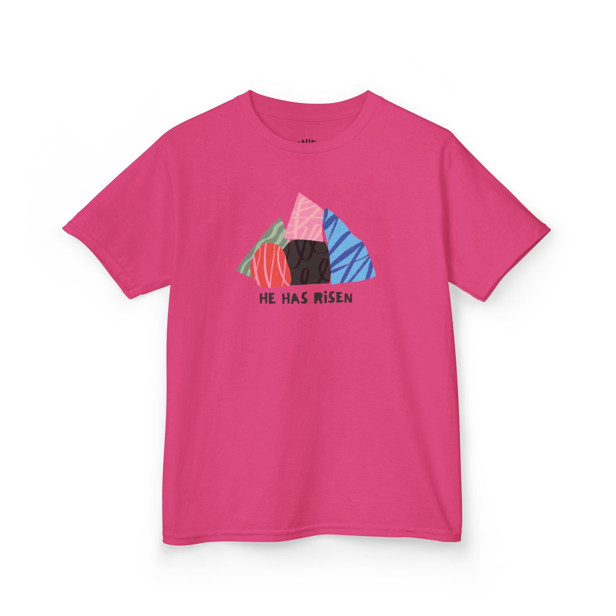 Kids Tee — Colorful Easter Tomb Design "He Has Risen"