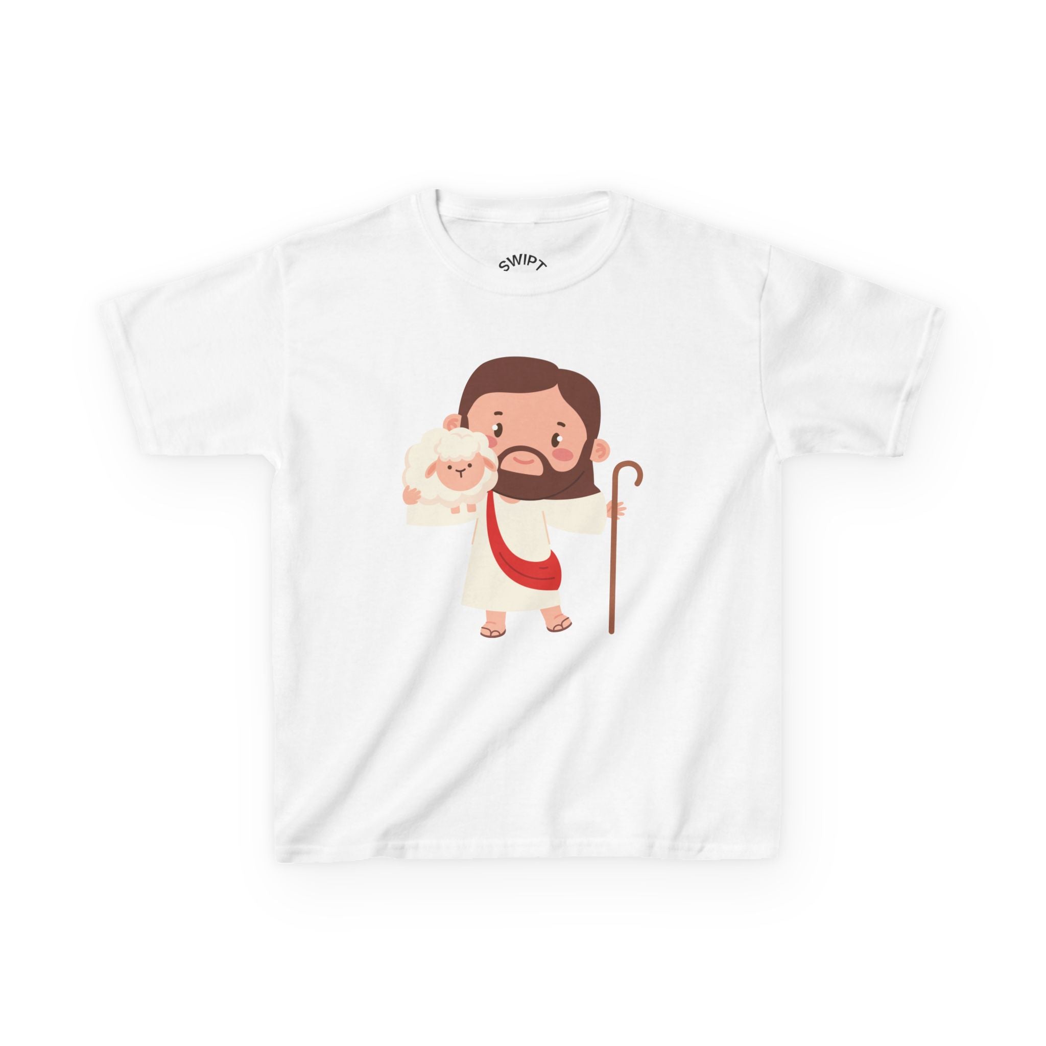 Kids Tee — Cute Good Shepherd Jesus with Lamb, “Peace, Hope & Joy” Christian Shirt