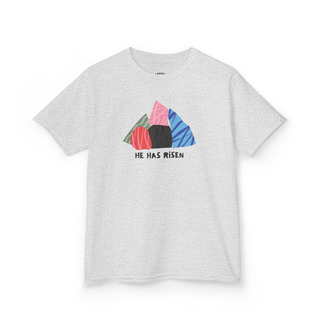 Kids Tee — Colorful Easter Tomb Design "He Has Risen"