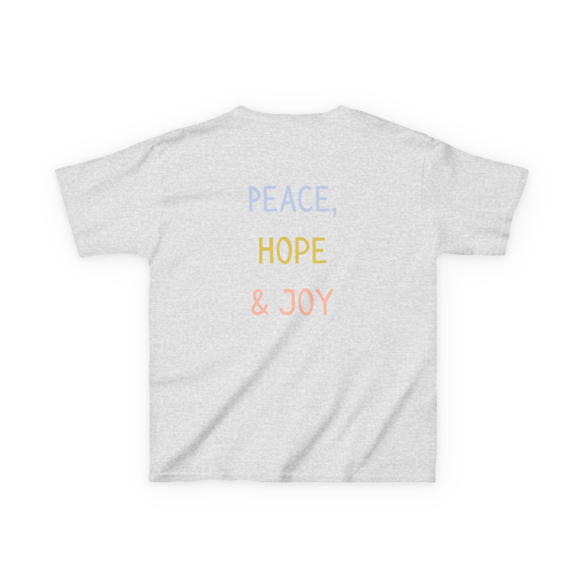 Kids Tee — Cute Good Shepherd Jesus with Lamb, “Peace, Hope & Joy” Christian Shirt