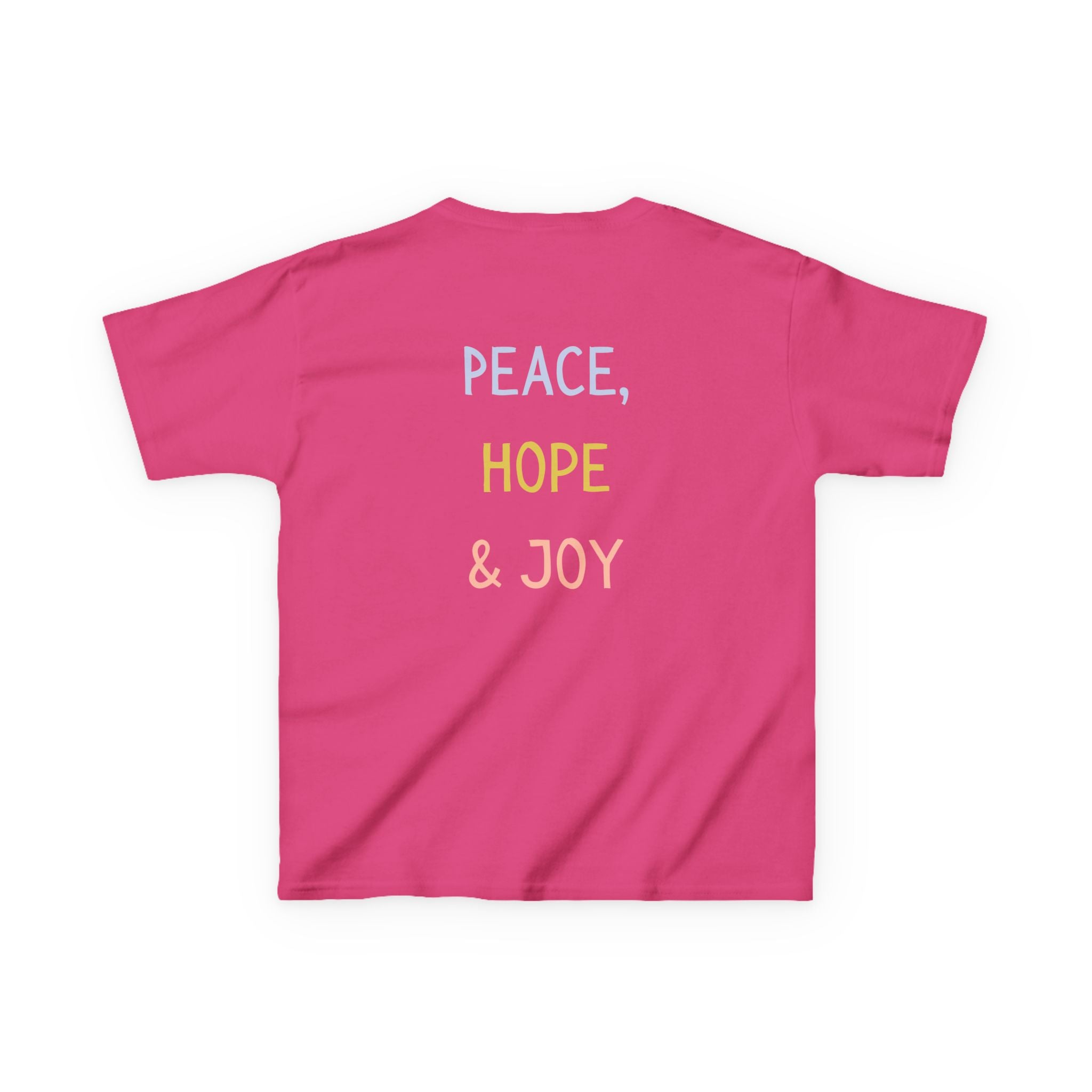 Kids Tee — Cute Good Shepherd Jesus with Lamb, “Peace, Hope & Joy” Christian Shirt