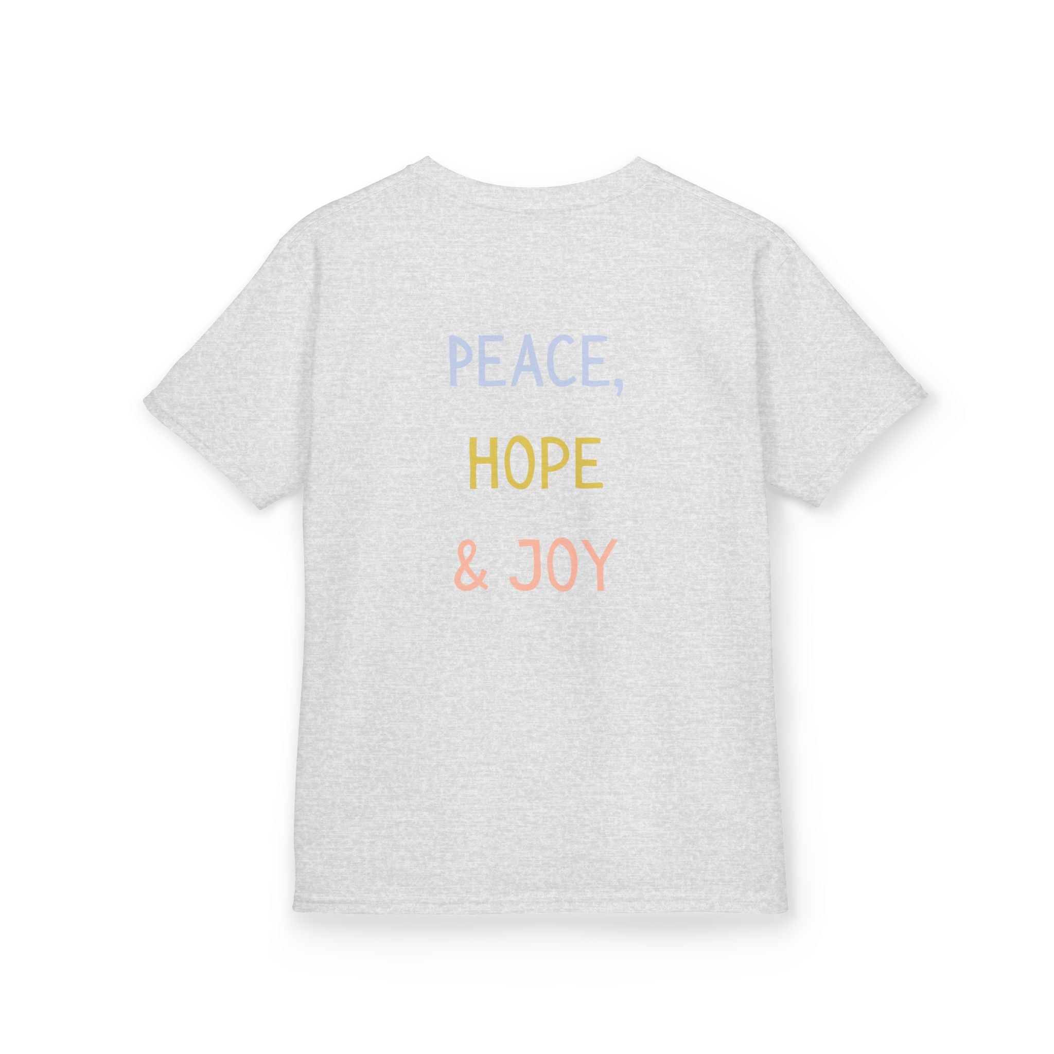 Kids Tee — Cute Good Shepherd Jesus with Lamb, “Peace, Hope & Joy” Christian Shirt